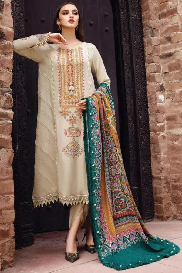 SR-RM670 Dhanak Embroidered Suit With Digital Printed Wool Shawl