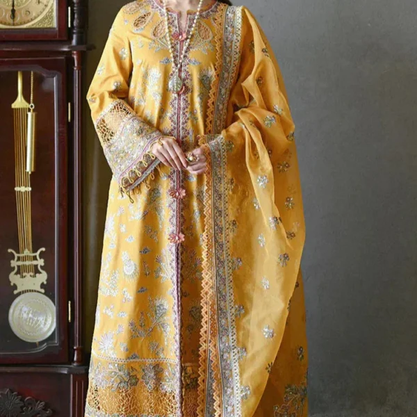 SR-2510 Unstitched Fully Embroided Lawn Suit With Organza Embroidered Dupatta