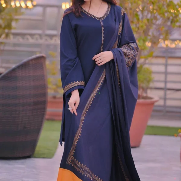 SR-1145 3Pc Unstitched Dhanak Suit with Printed Woolen Shawl