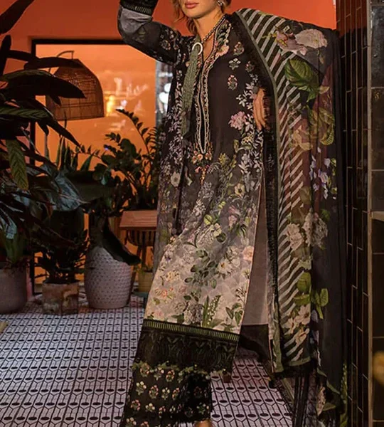 3pc Unstitched Digital Printed Lawn Suit With Silk Digital Printed Dupatta & Embroidered Laces