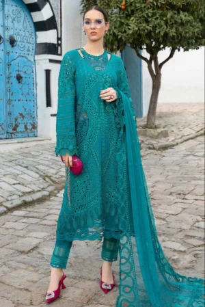 SR-MB2595 Lawn Unstitched Embroidered 3pc Suit With Bamber Chiffon Embroidered Dupatta