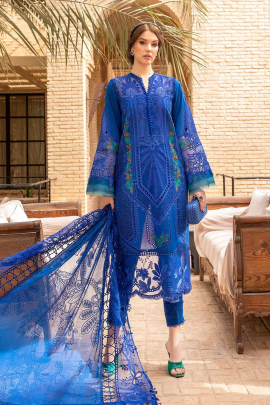SR-2590 Lawn Unstitched Embroidered 3pc Suit With Organza Embroidered Dupatta