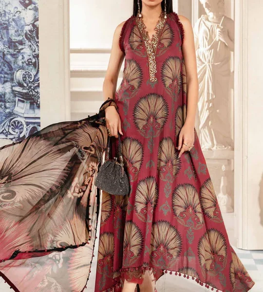 SR-MB444 Digital Printed Unstitched Lawn Suit 3pc With Lawn Digital Printed Dupatta