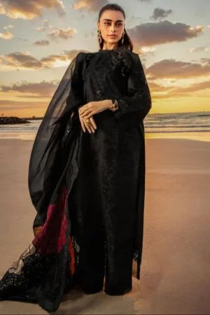 SR-KH2640 Lawn Unstitched Embroidered 3pc Suit With Organza Embroidered Dupatta