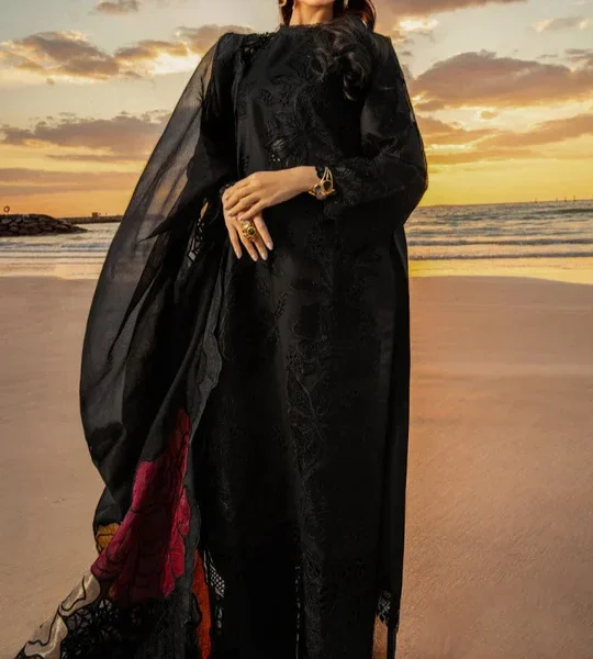 SR-KH2640 Lawn Unstitched Embroidered 3pc Suit With Organza Embroidered Dupatta