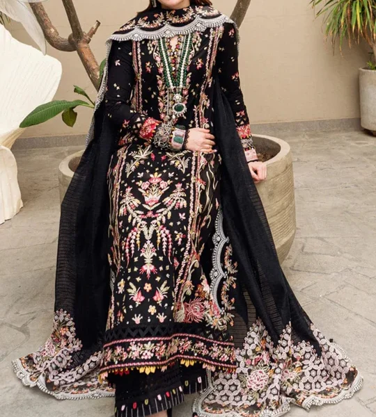 SR-QL2655 Lawn 3Pc Embroidered Suit with Bamber Chiffon Embroidered Dupatta