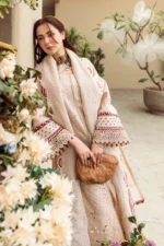 SR-QL2660 Lawn Unstitched ChikenKari 3pc Suit With Cotton Net Embroidered Dupatta