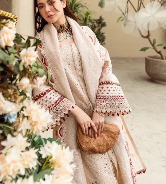 SR-QL2660 Lawn Unstitched ChikenKari 3pc Suit With Cotton Net Embroidered Dupatta