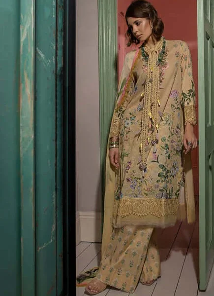 3pc Unstitched Digital Printed Lawn Suit With Silk Digital Printed Dupatta & Embroidered Laces