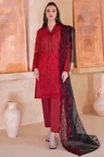 SR-LM20 Chikenkari Unstitched Embroidered Lawn 3Pc Suit With Organza Embroidered Dupatta