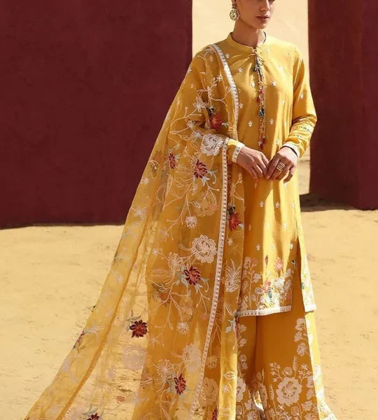 SR-95 Lawn Unstitched Embroidered 3pc With Organza Embroidered Dupatta