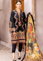 SR-311 Embroidered Unstitched Lawn 3pc Suit With Silk Printed Dupatta