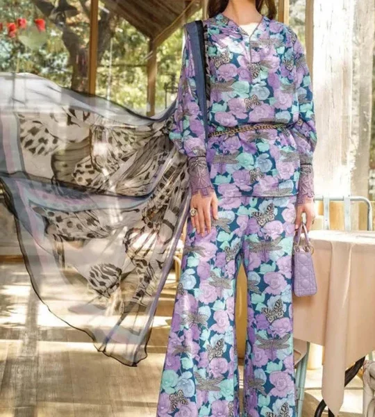 SR-29 Digital Printed Unstitched Lawn Suit With Digital Printed Silk Dupatta & Embroidery Patches