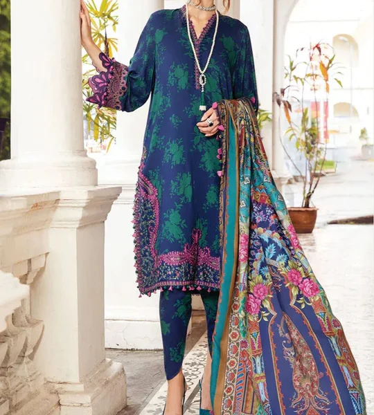 SR-123 Lawn Digital Printed 3pc Suit With Embroidered Laces & Printed Silk Dupatta