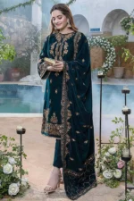 SR-1060 Sequence Embroidered 9000 Micro Velvet 3Pc With Velvet Embroidered Shawl