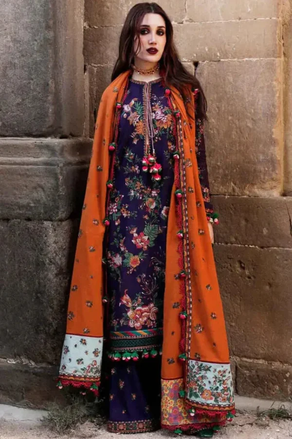 SR-680 Unstitched Heavy Embroidered Dhanak Suit Embroidered Dhanak Shawl