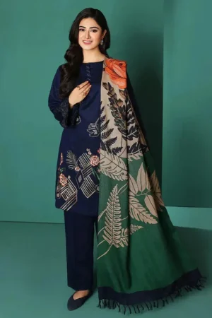 SR-NS195 Unstitched Fully Embroided Dhanak Suit With Wool Shawl