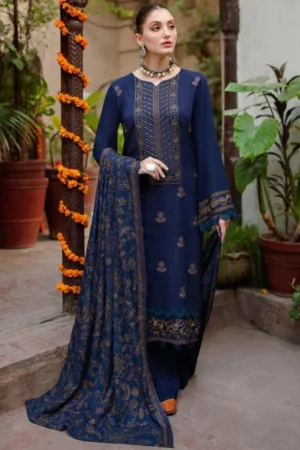 SR-MB605 Unstitched Embroidered Dhanak Wool Suit With Embroidered Dhanak Shawl