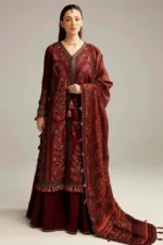 SR-730 Dhanak Embroidered Suit With Digital Printed Wool Shawl