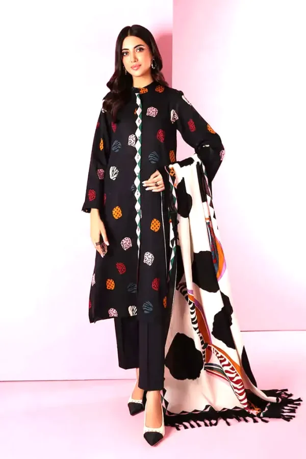 SR-NS1085 Unstitched Embroidered Dhanak Suit With Woolen Printed Shawl