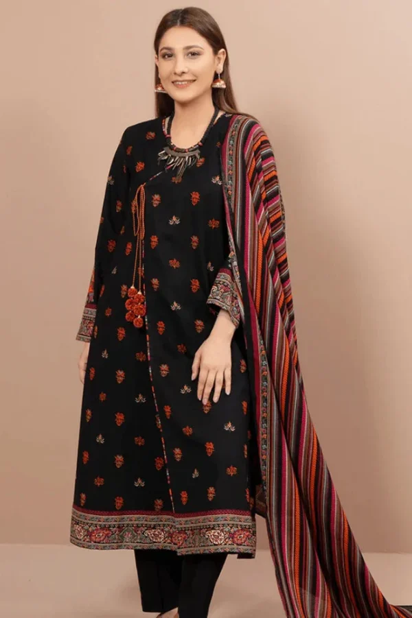 SR-KS725 Dhanak Embroidered Suit With Digital Printed Wool Shawl