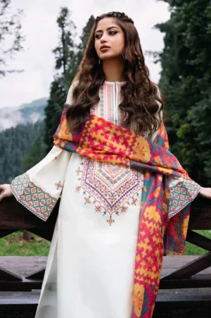 SR-SP2575 Unstitched Fully Embroidered Lawn Suit With Digital Printed Monar Dupatta