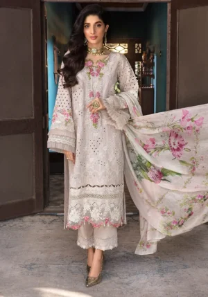 SR-EL12 Lawn Unstitched 3pc Fully Embroidered Suit With Silk Printed Dupatta