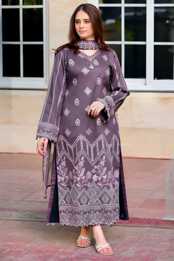 SR-NS915 Unstitched Fully Embroidered Lawn Suit With Bamber Embroidered Dupatta