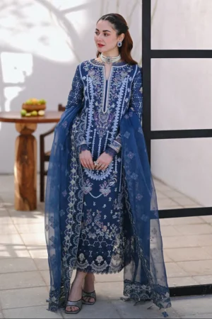 SR-SP2545 Unstitched Embroidered Lawn 3pc Suit With Organza Embroidered Dupatta