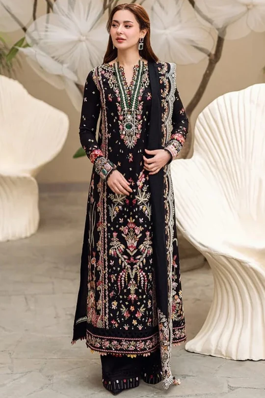 SR-QL2655 Unstitched Heavy Embroidered Lawn Suit With Bamber Chiffon Embroidered Dupatta