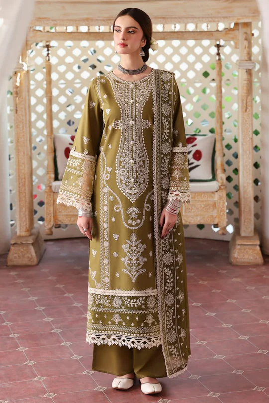 SR-MR590 Unstitched Heavy Embroidered Lawn Suit With Embroidered Bamber Chiffon Dupatta