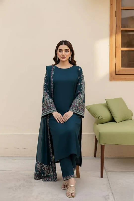 SR-LM479 Unstitched Embroidered Lawn Suit 3pc With Bamber Chiffon Embroidered Dupatta