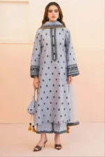 SR-AS2775 Unstitched Embroidered Lawn 3pc Suit With Organza Embroidered Dupatta