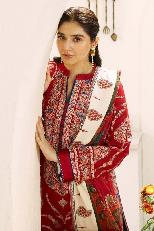 SR-ZS2550 Unstitched Fully Embroided Lawn Suit With Cotton Lawn Digital Printed Dupatta