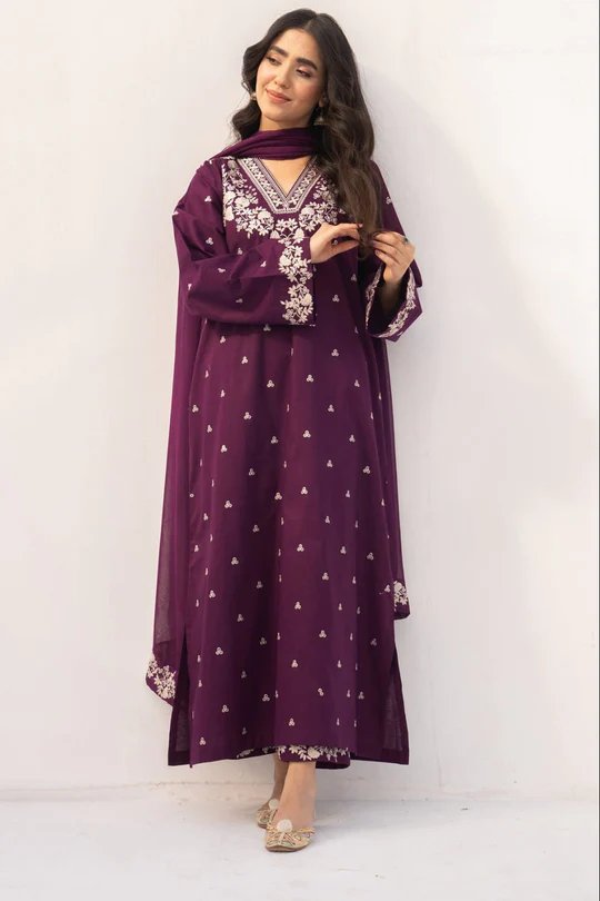 SR-PZ97333 Unstitched Embroidered Lawn Suit 3pc With Bamber Chiffon Embroidered Dupatta