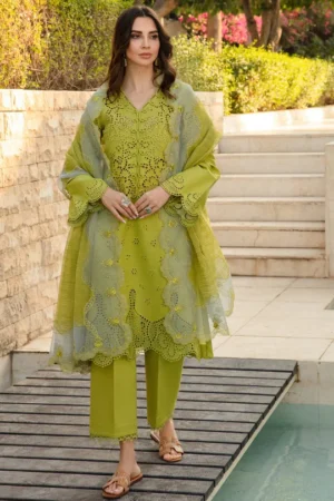SR-RR2780 Lawn Unstitched Chikenkari 3pc Suit With Cotton Net Embroidered Dupatta