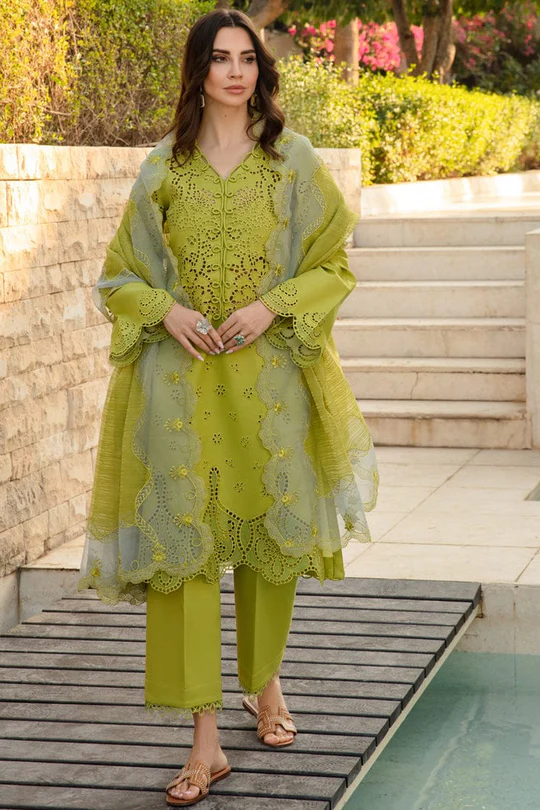 SR-RR2780 Lawn Unstitched Chikenkari 3pc Suit With Cotton Net Embroidered Dupatta