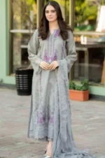 SR-842 Chikenkari Embroidered Lawn Suit 3pc With Embroidered Bamber Chiffon Dupatta