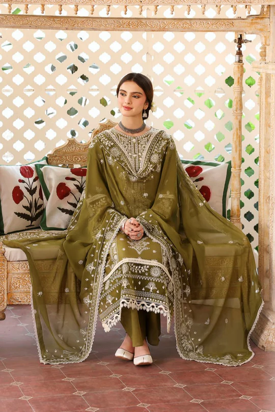 SR-MR590 Unstitched Heavy Embroidered Lawn Suit With Embroidered Bamber Chiffon Dupatta