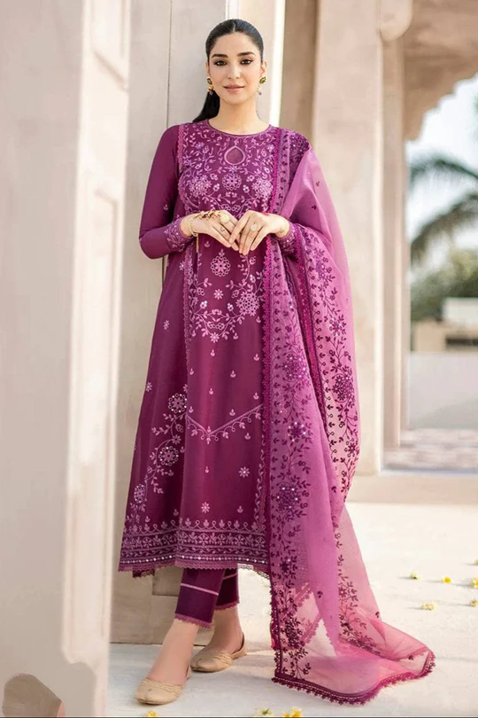 SR-CS84 Lawn Unstitched Embroidered 3pc Suit With Organza Embroidered Dupatta