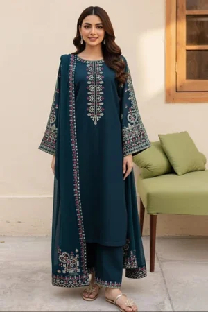 SR-LM585 Unstitched Embroidered Lawn Suit 3pc With Bamber Chiffon Embroidered Dupatta