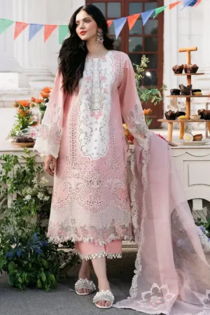 SR-2585 Lawn Unstitched Embroidered 3pc Suit With Organza Embroidered Dupatta