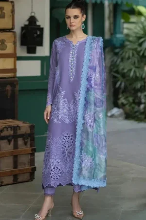 SR-OR86 Lawn Unstitched 3pc Fully Embroidered Suit With Cotton Net Silky Printed Dupatta 4 Sided Embroidered Lace